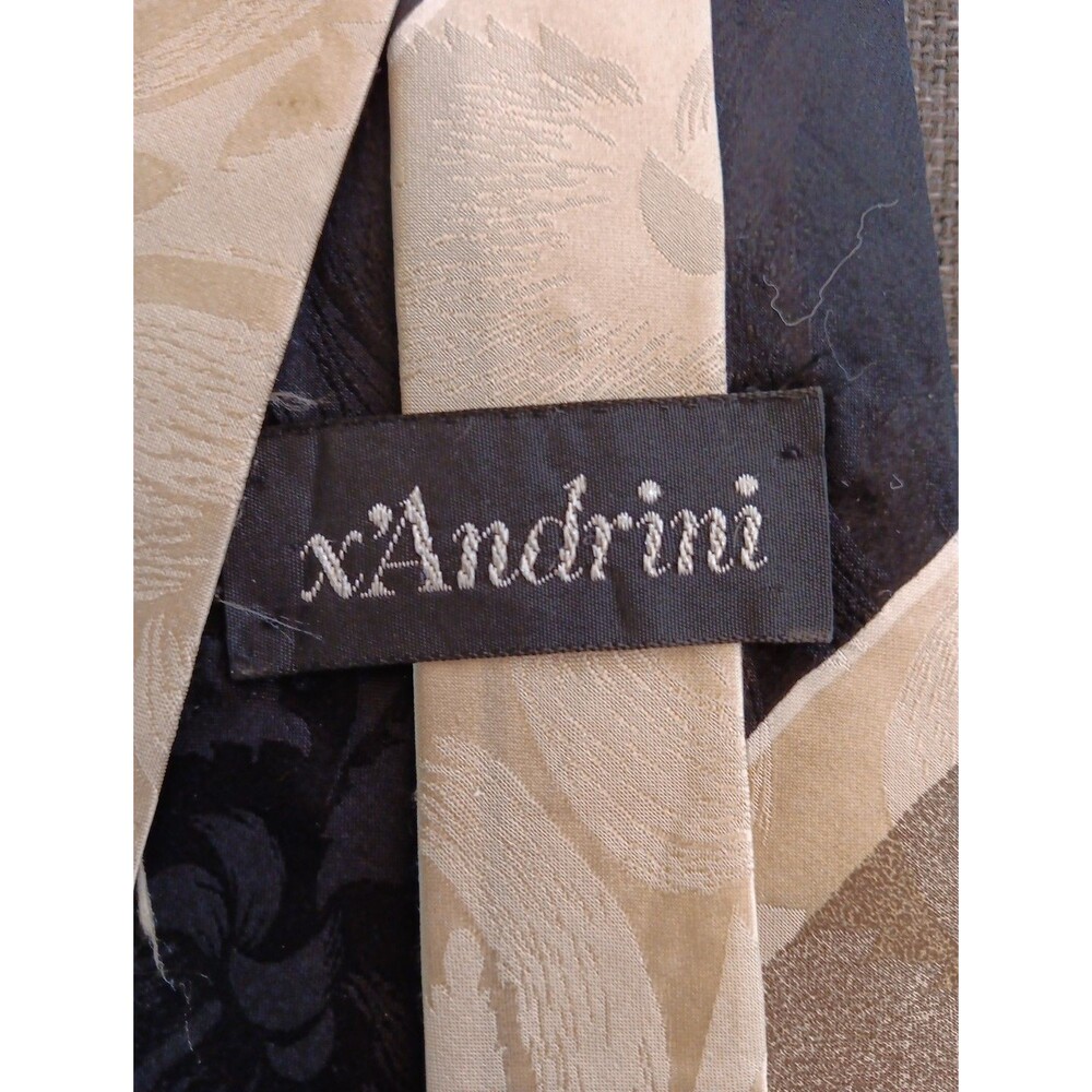 Tie 70s 80s 90s Y2K New Vintage Stock Andrini Black Beige 4 Wide 58 Long - Picture 5 of 5